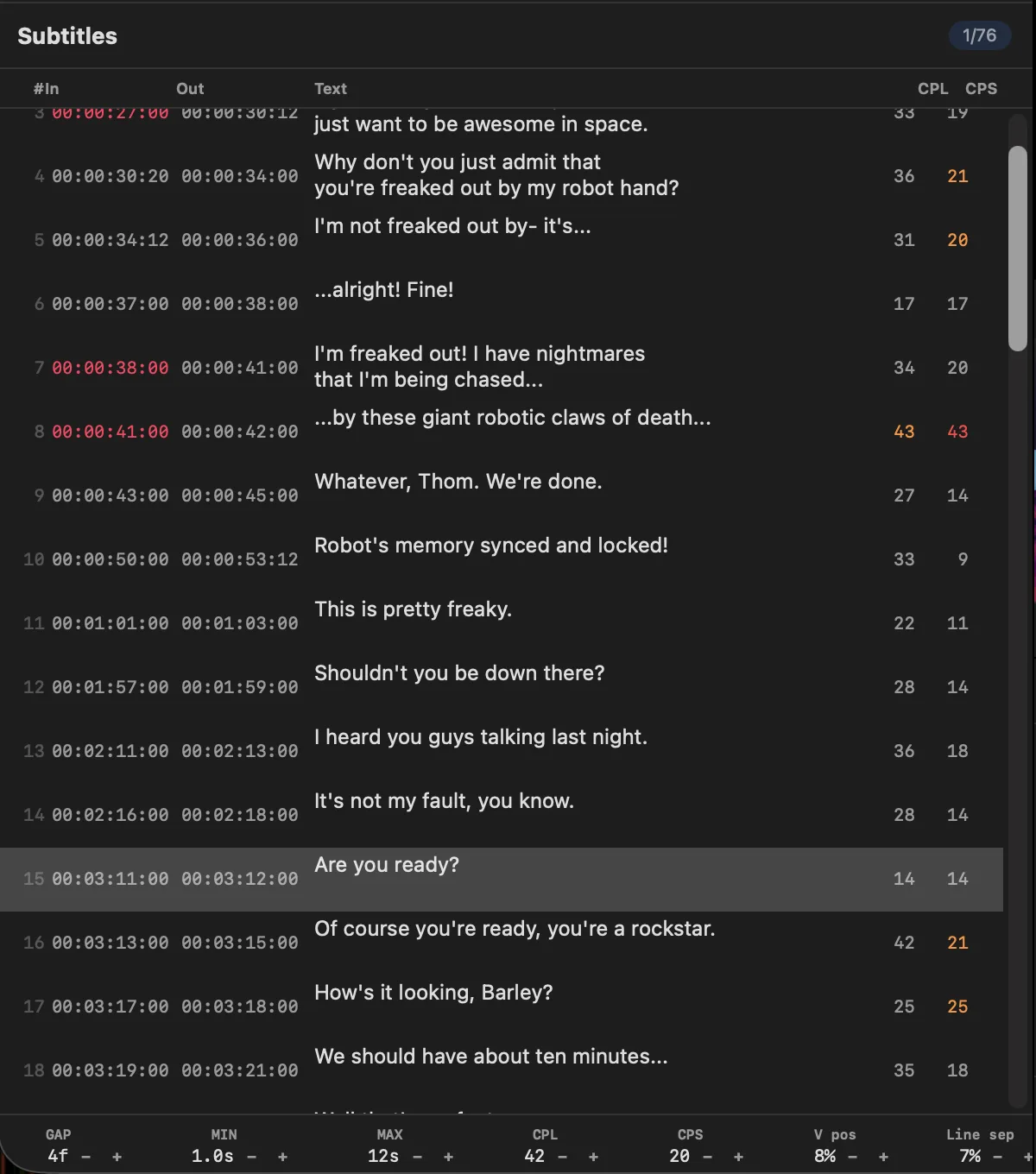 Subtitle table